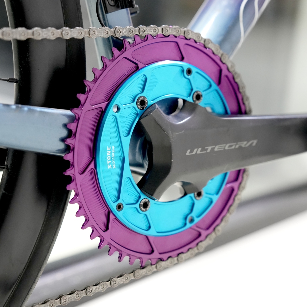Stone Round AERO Colorful Chainring Inward 4mm Offset 110BCD 1x for Shimano 105 R7000 UT R8000 DA R9100 R9200 5800 6800 9000 Road Bike 12s 12 Speed