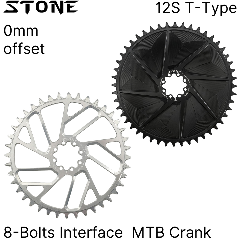 Stone Bike Chainring for AXS Flattop T-type Chain 12S 0mm Offset Direct Mount Round for Sram X0 XX SL GX 38T To 48T Hollow Aero Style AXS Flattop T-type 8 bolts pins XPLR 12s 13s