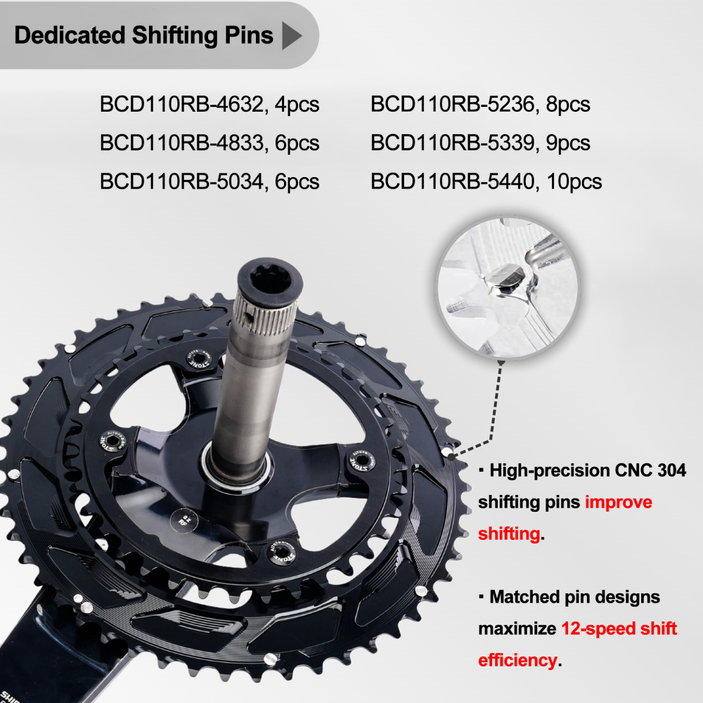 Stone 110BCD Double Bike Chainring 48/33 50/34 52/36 53/39 54/40T for Shimano 105 R7000, Ultegra R8000, Dura-Ace R9100, CNC 7075 Aluminum, 12-Speed Compatible