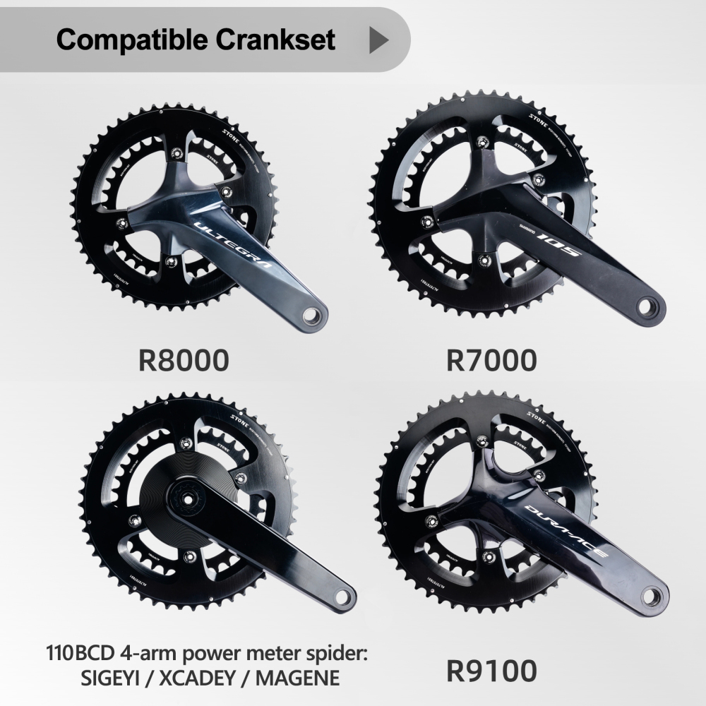 Stone 110BCD Double Bike Chainring 48/33 50/34 52/36 53/39 54/40T for Shimano 105 R7000, Ultegra R8000, Dura-Ace R9100, CNC 7075 Aluminum, 12-Speed Compatible