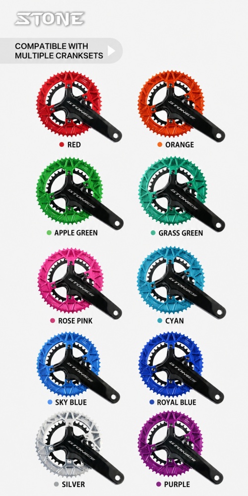 Stone 110bcd Round Double Chainring for Shimano 105 R7100 UT R8100 DA R9200 Di2 Road Bike 58 56 55 54 52 53 52 50 48 46 42 40 39 36 34 32T