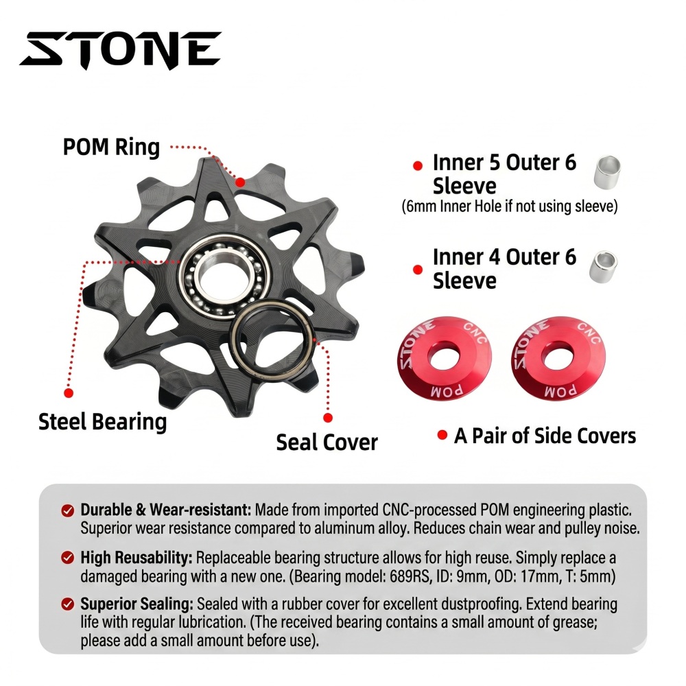 Stone Narrow Wide 12 Speed Pulley Wheel Gear Guide Roller Jockey 10t 12t 14t 16t High Strength Resin Smooth Bearing Solid Aero 9-12s