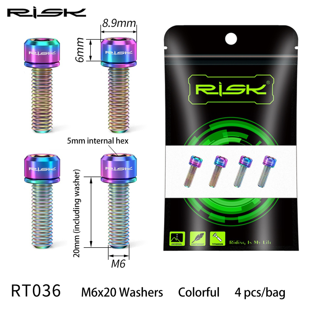 RISK Mountain Bike M6x18/20 Brake Caliper Colorful Titanium Alloy Washer Screws