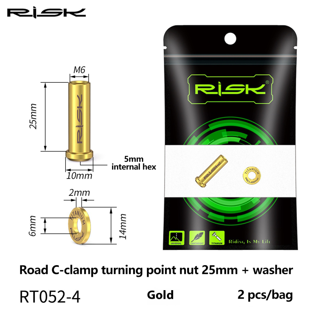 RISK RT052 Titanium M6 Road Bike Brake Caliper Pivot Nut Set with Washer 10–40mm