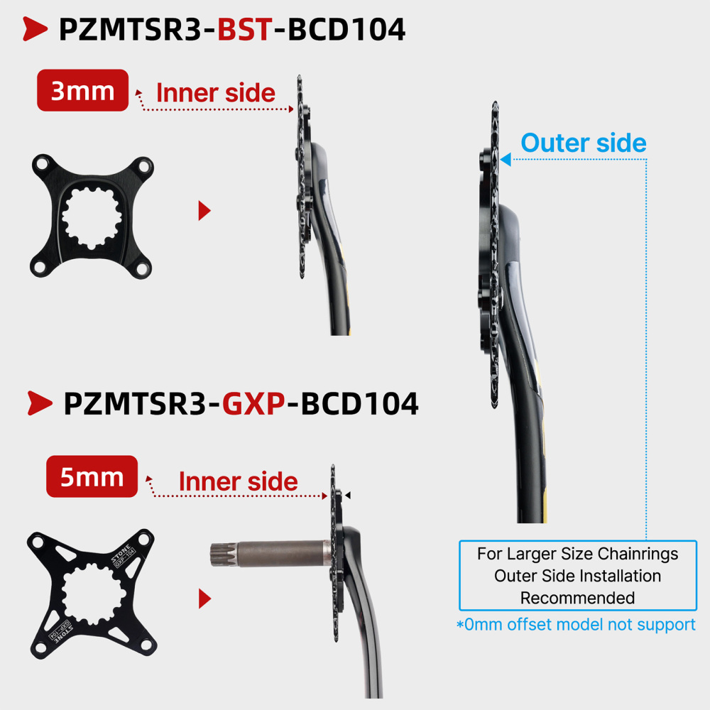 STONE Bike Chainring Spider Adapter 104BCD 3-bolt Direct Mount 0mm 3mm 5mm Offset for SRAM DUB GXP BB30 BOOST 148mm X9 XX1 X0 X01 1x Speed