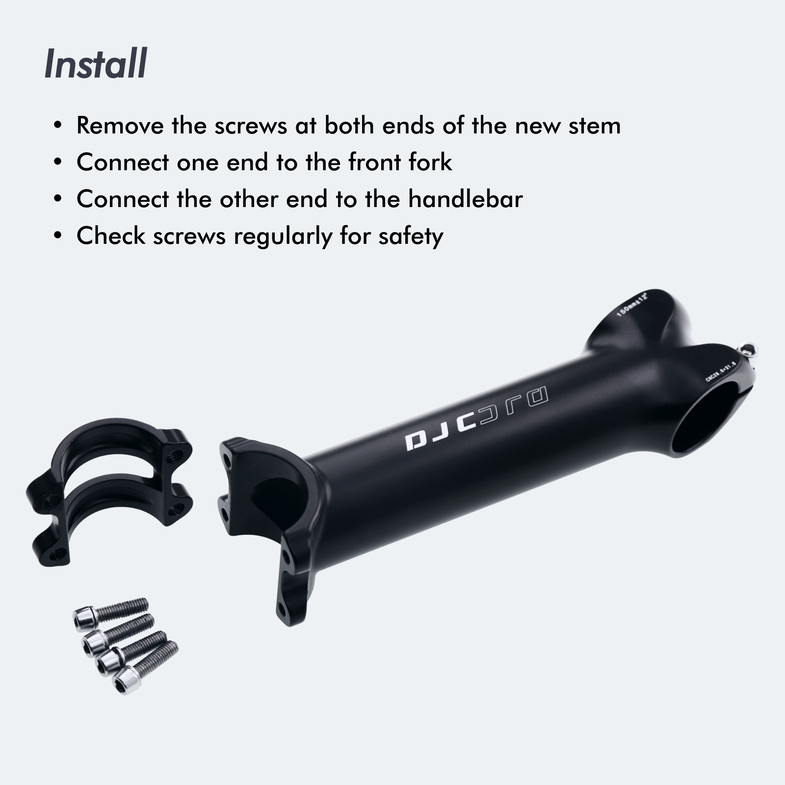 DJC Bike Stem 150mm 12 Degree 31.8mm Clamp 1-1/8