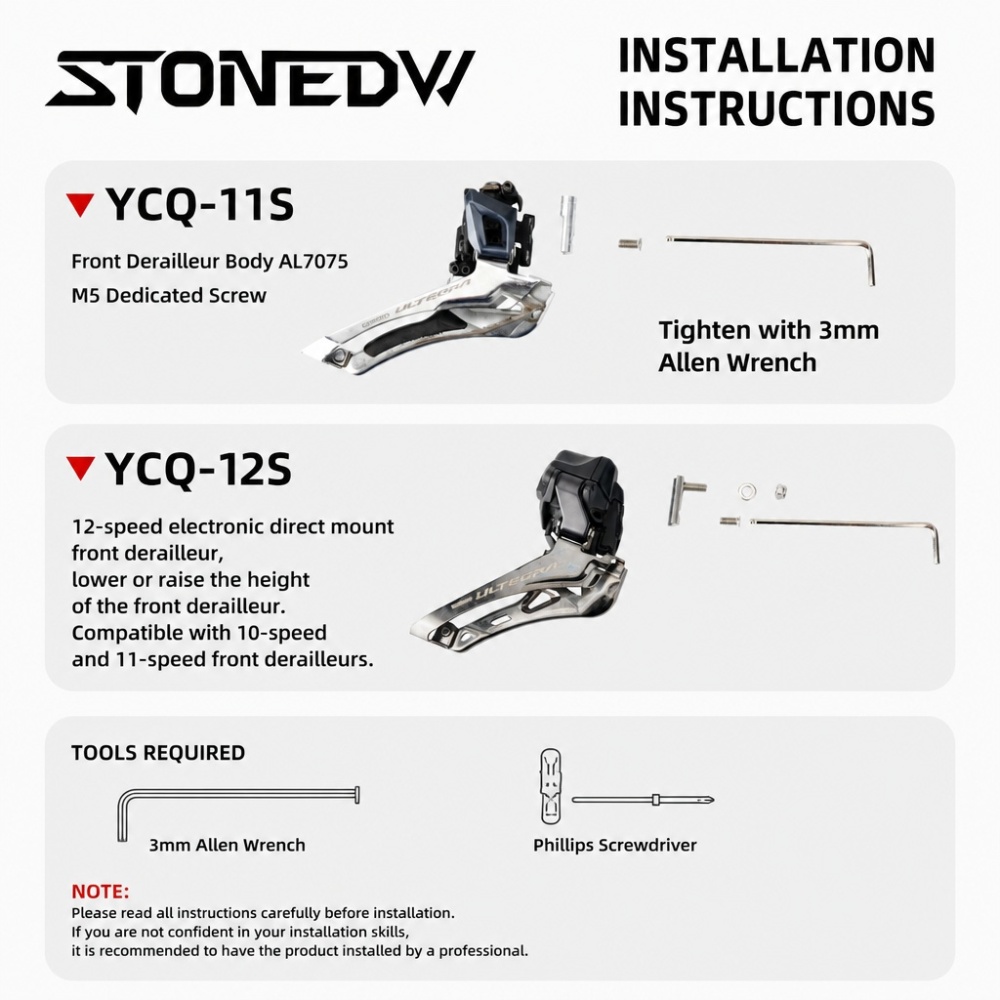 STONE Road Bike Front Derailleur Extender Adapter for SHIMANO Di2 105 Ultegra Dura-Ace 10/11/12S SRAM Force AXS 12-Speed Raise Lower Height Adjustment  Bike Chainring Accessories