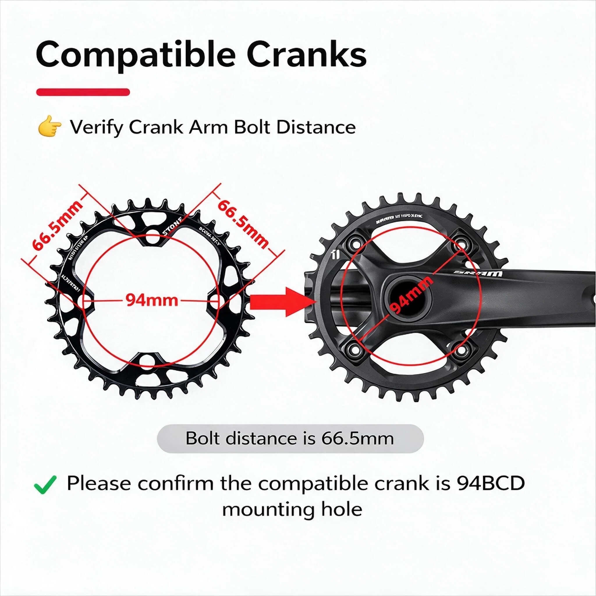 Stone 94BCD Round Chainring for SRAM NX GX X1 K-Force Light 94BCD 32–42T