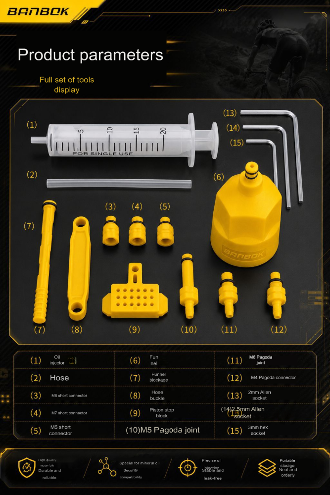 BANBOK Universal Hydraulic Disc Brake Bleed Kit for LTWOO & Mineral Oil Systems – Professional Bicycle Oil Injector Tool Set with Syringe, Funnel & Adapters