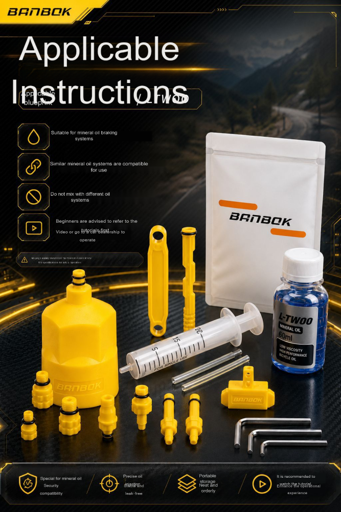 BANBOK Universal Hydraulic Disc Brake Bleed Kit for LTWOO & Mineral Oil Systems – Professional Bicycle Oil Injector Tool Set with Syringe, Funnel & Adapters