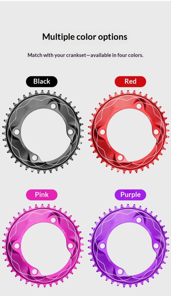 VXM 110 BCD 4-Bolt Narrow Wide Bicycle Chainring, 40T–58T CNC Aluminum Single Speed Chainring with 3mm Offset, Compatible with Shimano Road and Gravel Cranksets