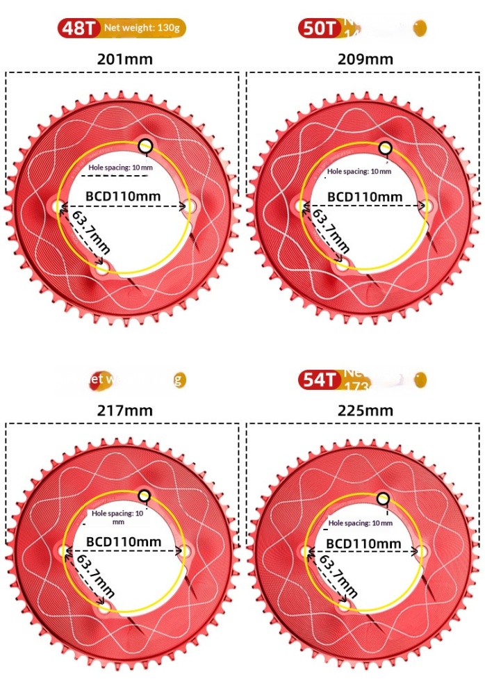 VXM 110 BCD 4-Bolt Narrow Wide Bicycle Chainring, 40T–58T CNC Aluminum Single Speed Chainring with 3mm Offset, Compatible with Shimano Road and Gravel Cranksets