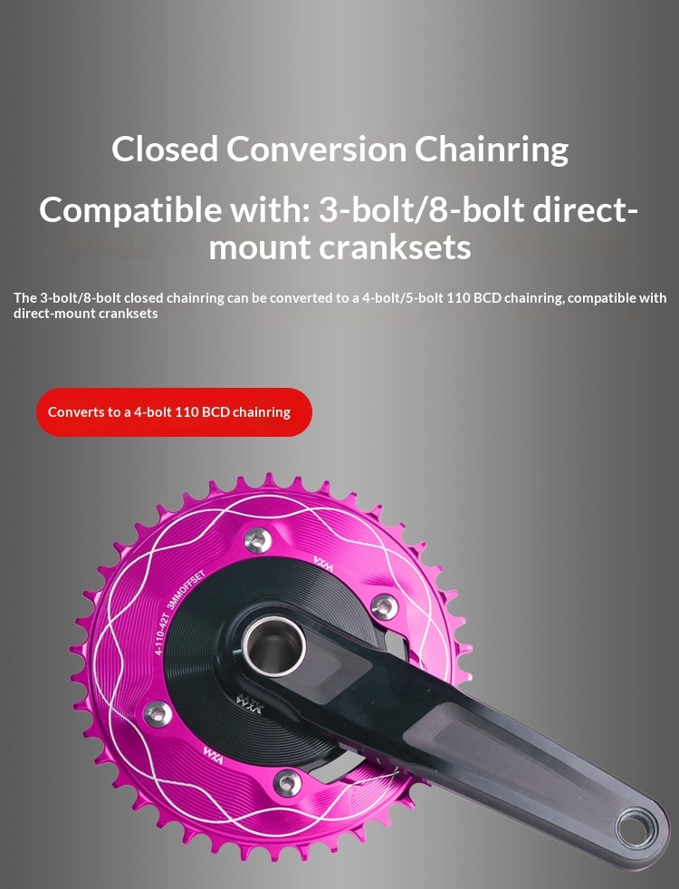 VXM 110 BCD 4-Bolt Narrow Wide Bicycle Chainring, 40T–58T CNC Aluminum Single Speed Chainring with 3mm Offset, Compatible with Shimano Road and Gravel Cranksets