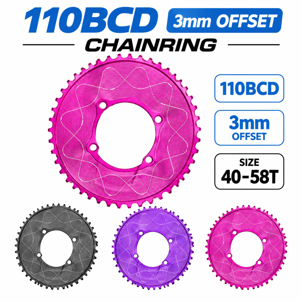 VXM 110 BCD 4-Bolt Narrow Wide Bicycle Chainring, 40T–58T CNC Aluminum Single Speed Chainring with 3mm Offset, Compatible with Shimano Road and Gravel Cranksets