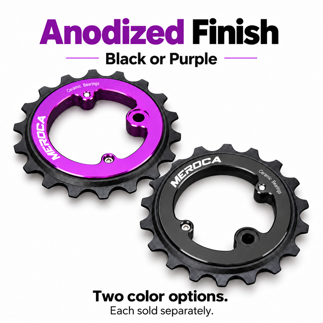 MEROCA 18T Ceramic Bearing Rear Derailleur Pulley – Hollow Eccentric Jockey Wheel, Black or Purple - finish