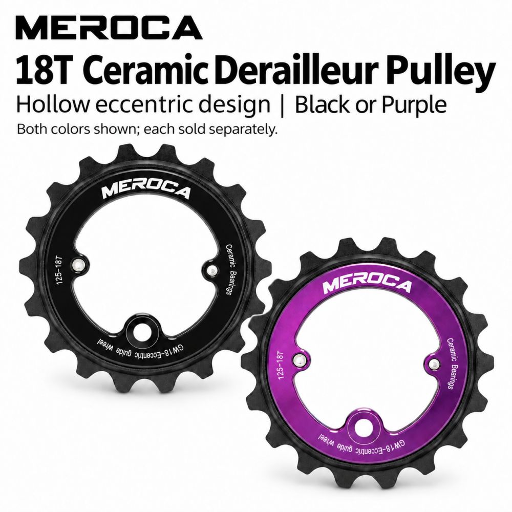 MEROCA 18T Ceramic Bearing Rear Derailleur Pulley – Hollow Eccentric Jockey Wheel, Black or Purple
