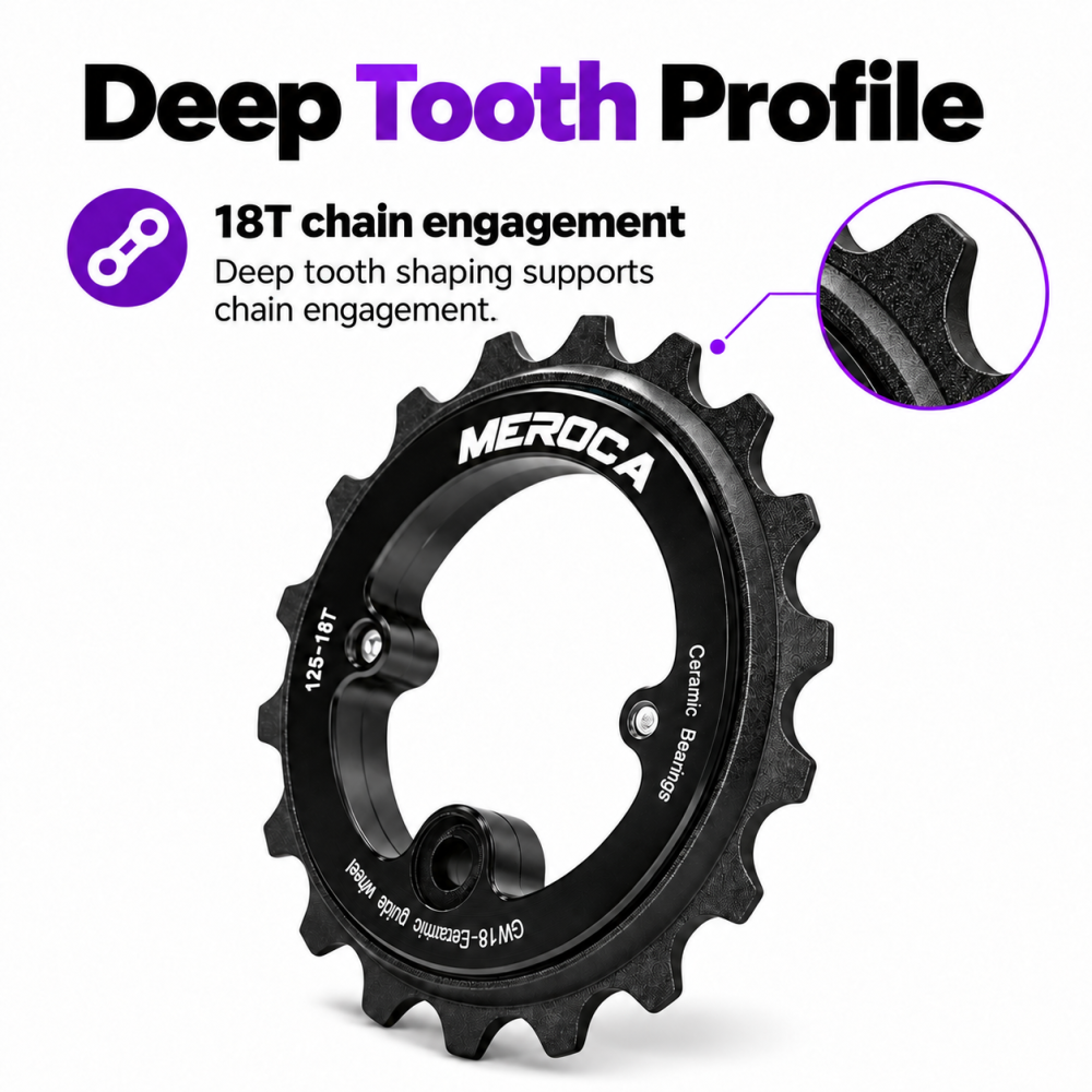 MEROCA 18T Ceramic Bearing Rear Derailleur Pulley – Hollow Eccentric Jockey Wheel, Black or Purple