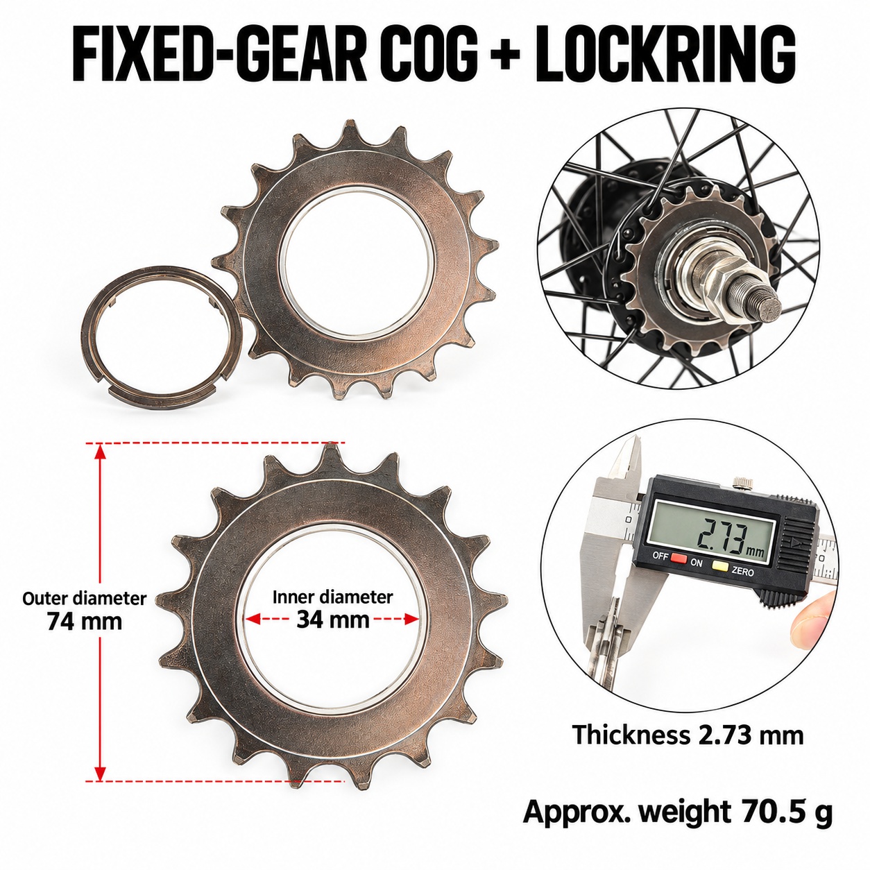 DJC Fixed Gear Track Bike Rear Cog with Lockring, 13–18T 13T 14T 15T 16T 17T 18T freewheel, Fixed Gear and Fixie