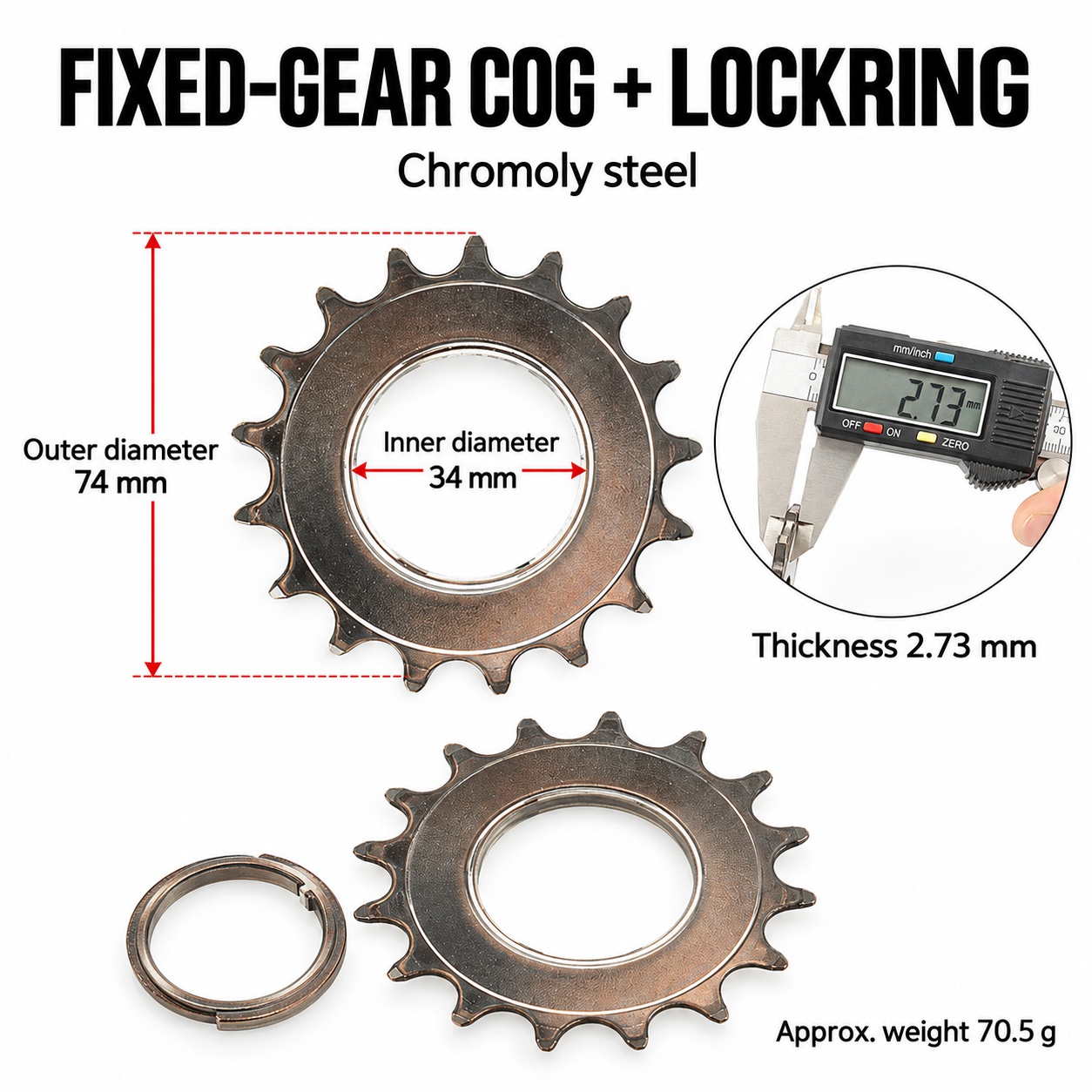 DJC Fixed Gear Track Bike Rear Cog with Lockring, 13–18T 13T 14T 15T 16T 17T 18T freewheel, Fixed Gear and Fixie