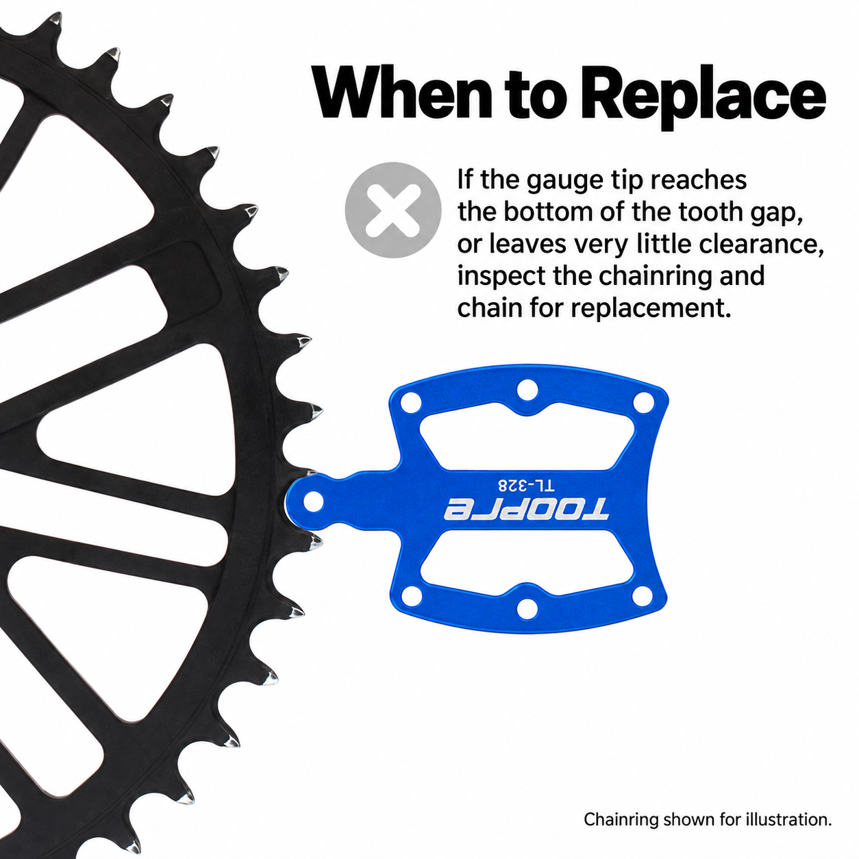 TOOPRE TL-328 Chainring Wear Gauge for 1x Narrow-Wide Chainrings, CNC Aluminum Bicycle Inspection Tool - usage-worn