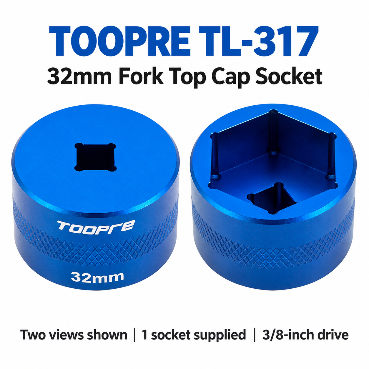 TOOPRE TL-317 Suspension Fork Top Cap Socket, 3/8-Inch Drive CNC Aluminum Tool, 20&ndash;32mm Options - 32