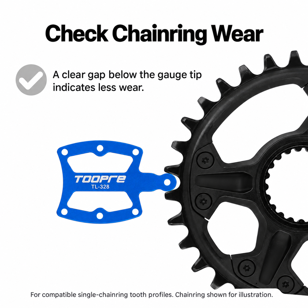 TOOPRE TL-328 Chainring Wear Gauge for 1x Narrow-Wide Chainrings, CNC Aluminum Bicycle Inspection Tool - usage-good
