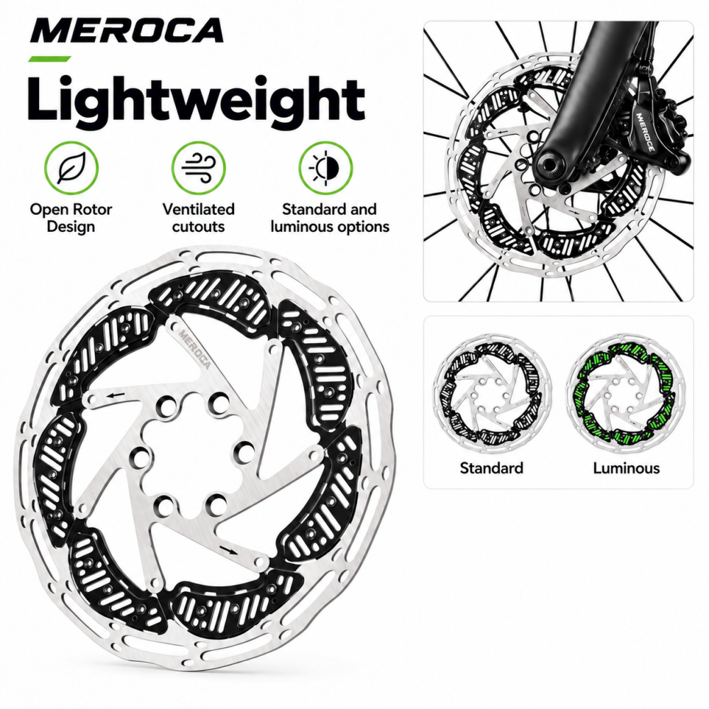 MEROCA 6-Bolt Cooling Disc Brake Rotor – Standard 160/180mm & Luminous 160mm, Mounting Bolts Included