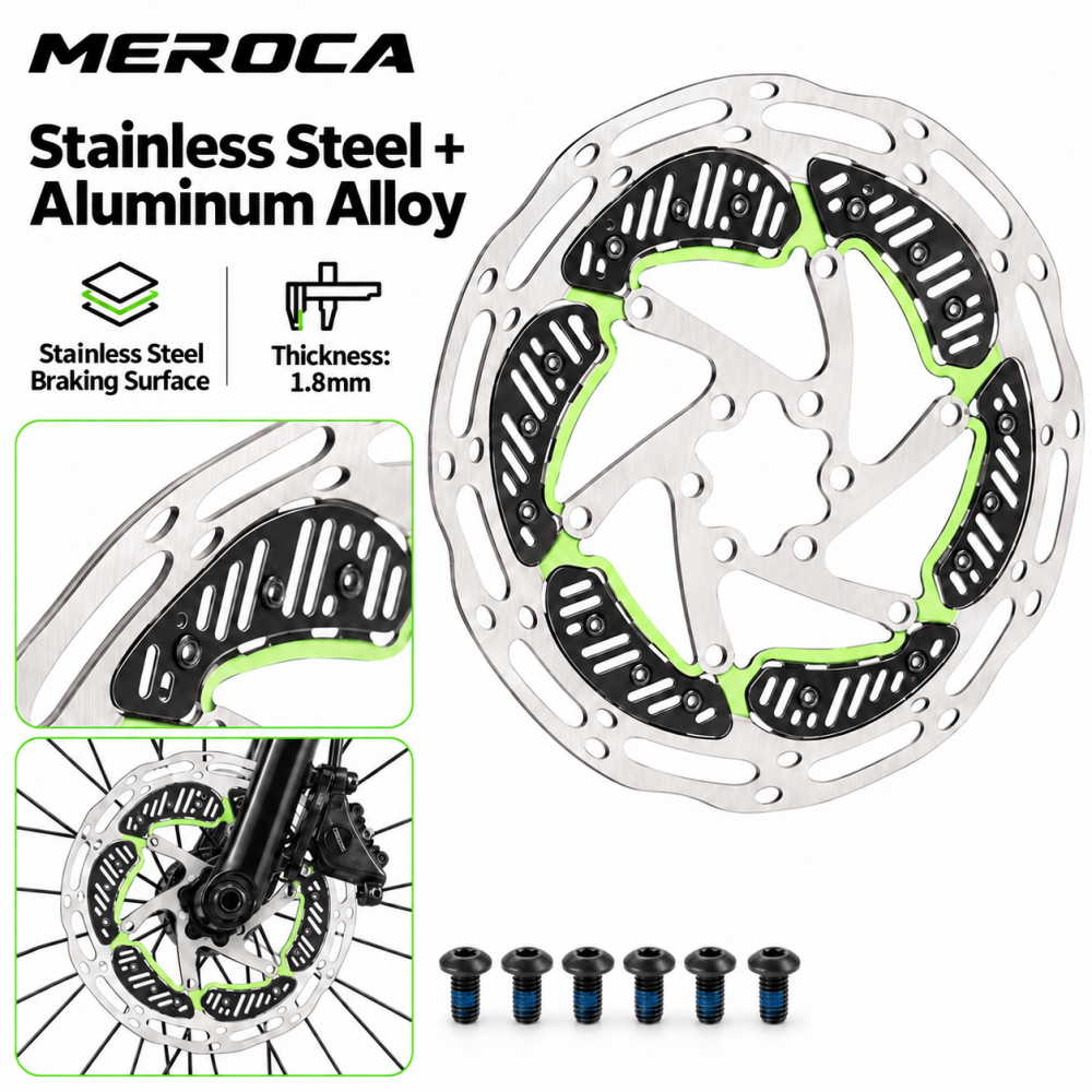 MEROCA 6-Bolt Cooling Disc Brake Rotor – Standard 160/180mm & Luminous 160mm, Mounting Bolts Included