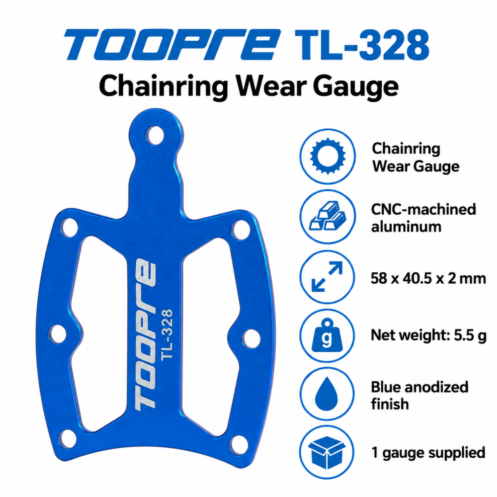 TOOPRE TL-328 Chainring Wear Gauge for 1x Narrow-Wide Chainrings, CNC Aluminum Bicycle Inspection Tool
