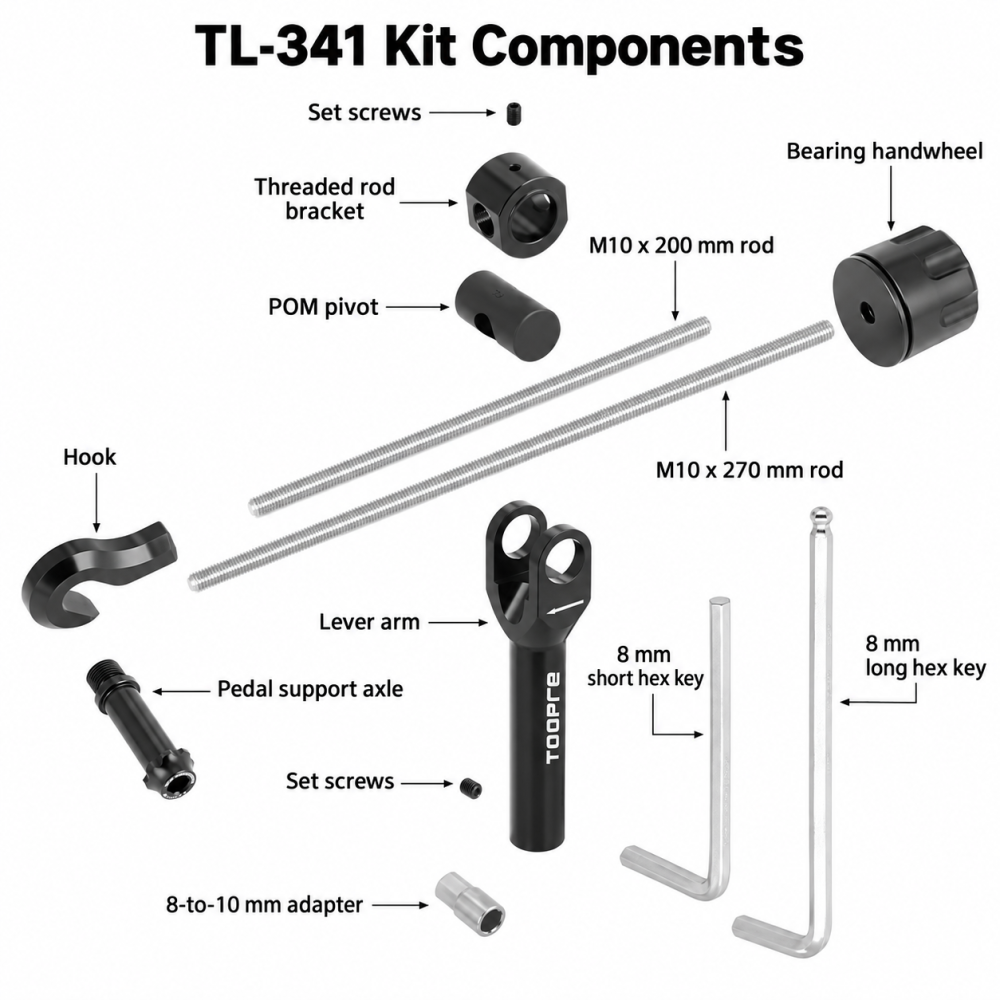 TOOPRE TL-341 Crank Bolt Removal Tool Kit, Controlled-Leverage 8mm and 10mm Hex Tool with Storage Case