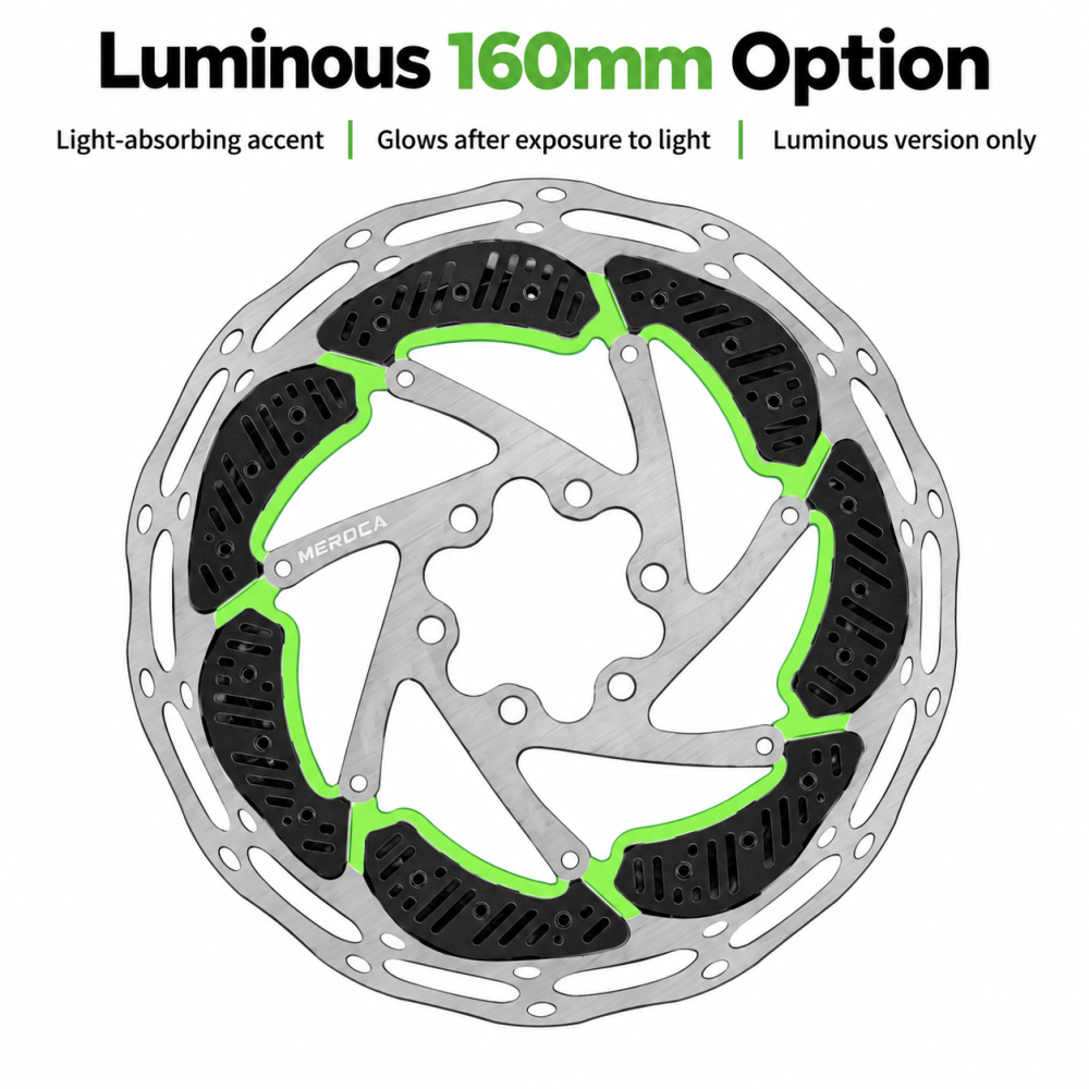 MEROCA 6-Bolt Cooling Disc Brake Rotor – Standard 160/180mm & Luminous 160mm, Mounting Bolts Included