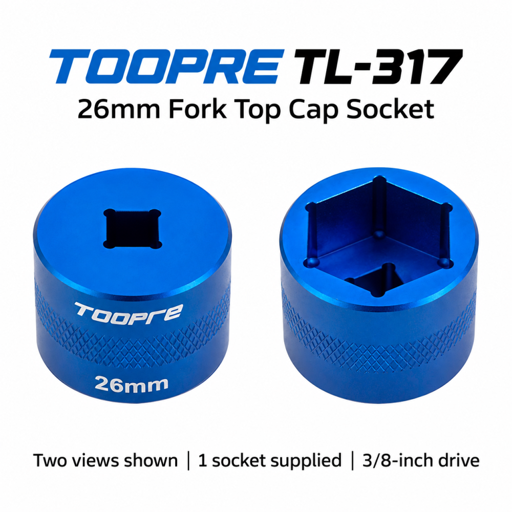TOOPRE Suspension Fork Top Cap Socket, 3/8-Inch Square Drive CNC Aluminum Tool 20mm 24 26 27 28 30 32 mm