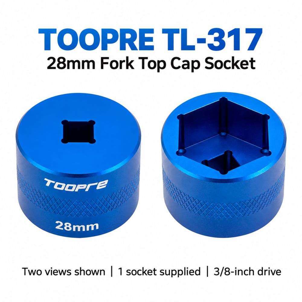 TOOPRE Suspension Fork Top Cap Socket, 3/8-Inch Square Drive CNC Aluminum Tool 20mm 24 26 27 28 30 32 mm