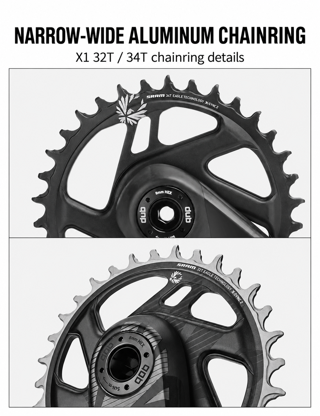 SRAM NX / X1 DUB 175mm MTB Crankset, 32T Steel or 32T / 34T Aluminum Chainring - detail 10