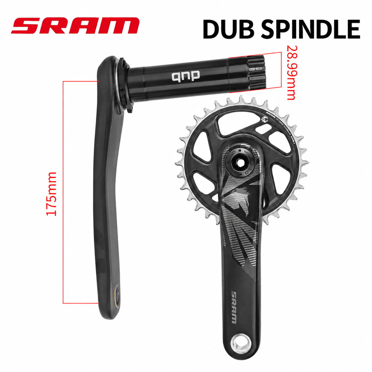 SRAM NX / X1 DUB 175mm MTB Crankset, 32T Steel or 32T / 34T Aluminum Chainring - detail 1