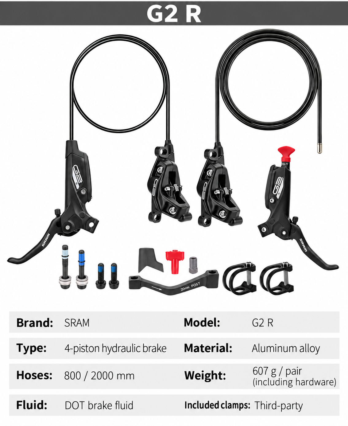 SRAM DB8 / G2 R / G2 RE 4-Piston Hydraulic Disc Brake Pair, Model and Hose Options - detail 8