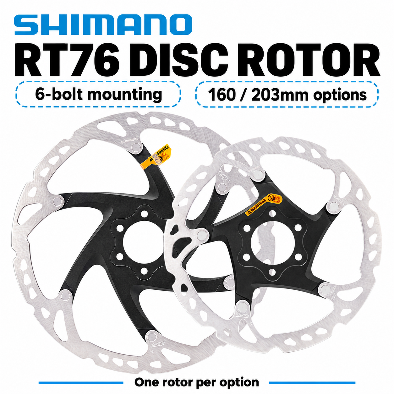 SHIMANO RT76 6-Bolt Disc Brake Rotor, 160mm / 203mm with Mounting Hardware - detail 1