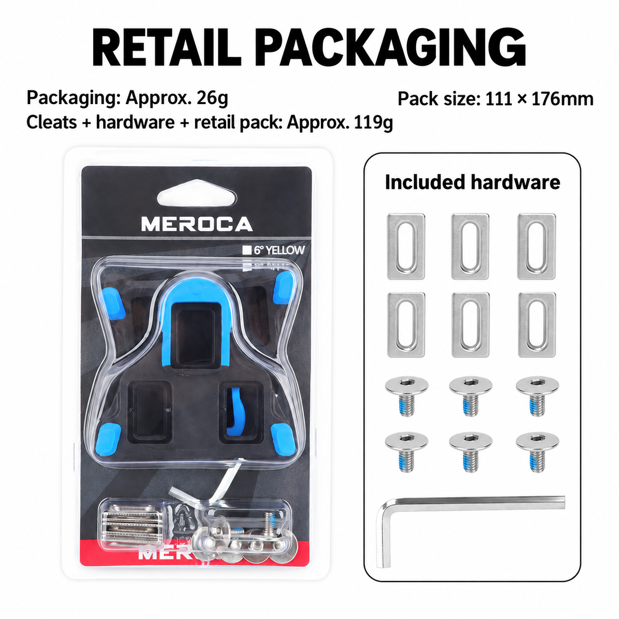 MEROCA RD2 3-Bolt Road Cycling Cleats, Yellow 6&deg; or Blue 2&deg; Float, Pair with Hardware - detail 13