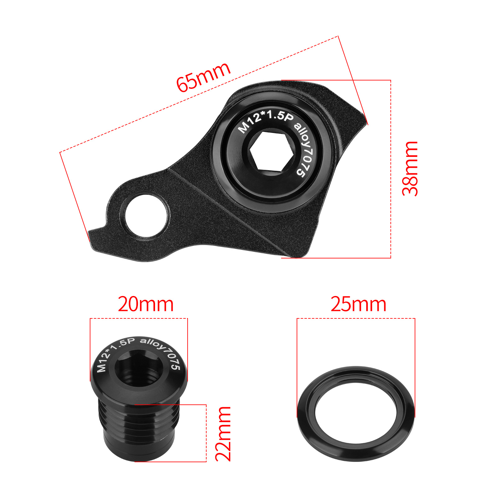 UDH-Style 7075 Aluminum Derailleur Hanger, M12 1.0 / 1.5mm Pitch or Hanger with Thru Axle - detail 4
