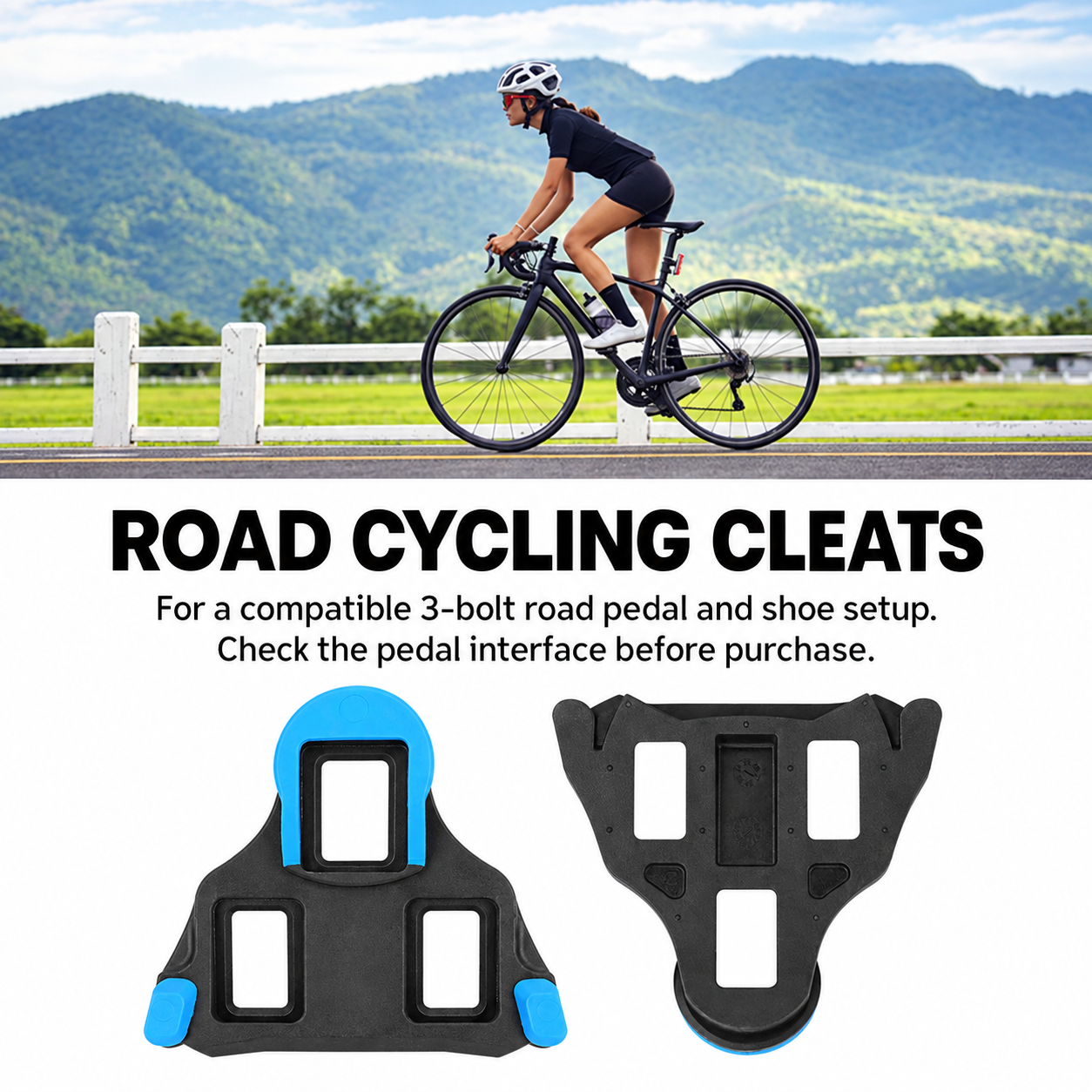 MEROCA RD2 3-Bolt Road Cycling Cleats, Yellow 6&deg; or Blue 2&deg; Float, Pair with Hardware - detail 10