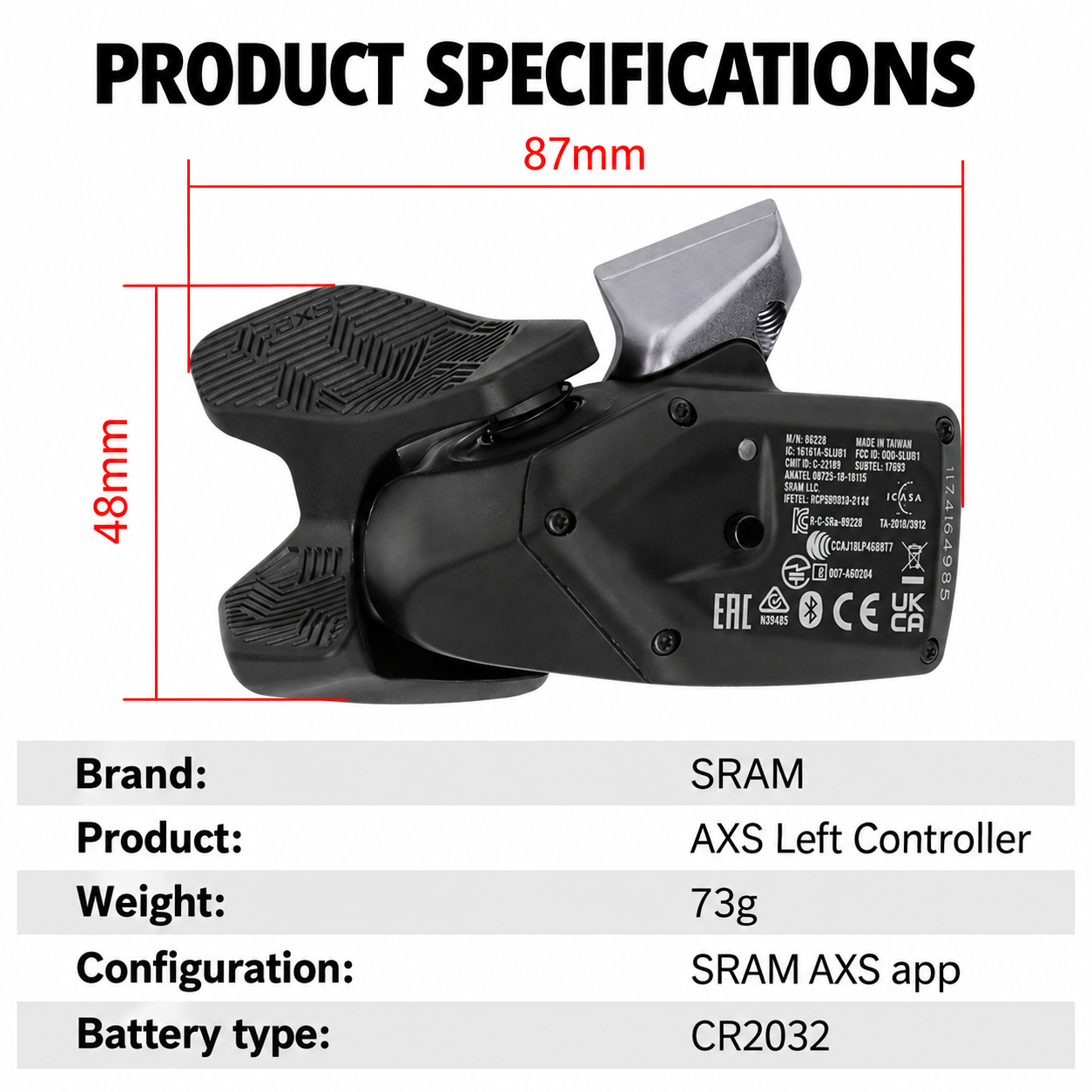 SRAM AXS Left Wireless Controller, CR2032 Battery Type, 73g - detail 8
