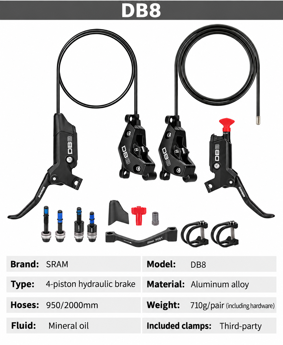 SRAM DB8 / G2 R / G2 RE 4-Piston Hydraulic Disc Brake Pair, Model and Hose Options - detail 6