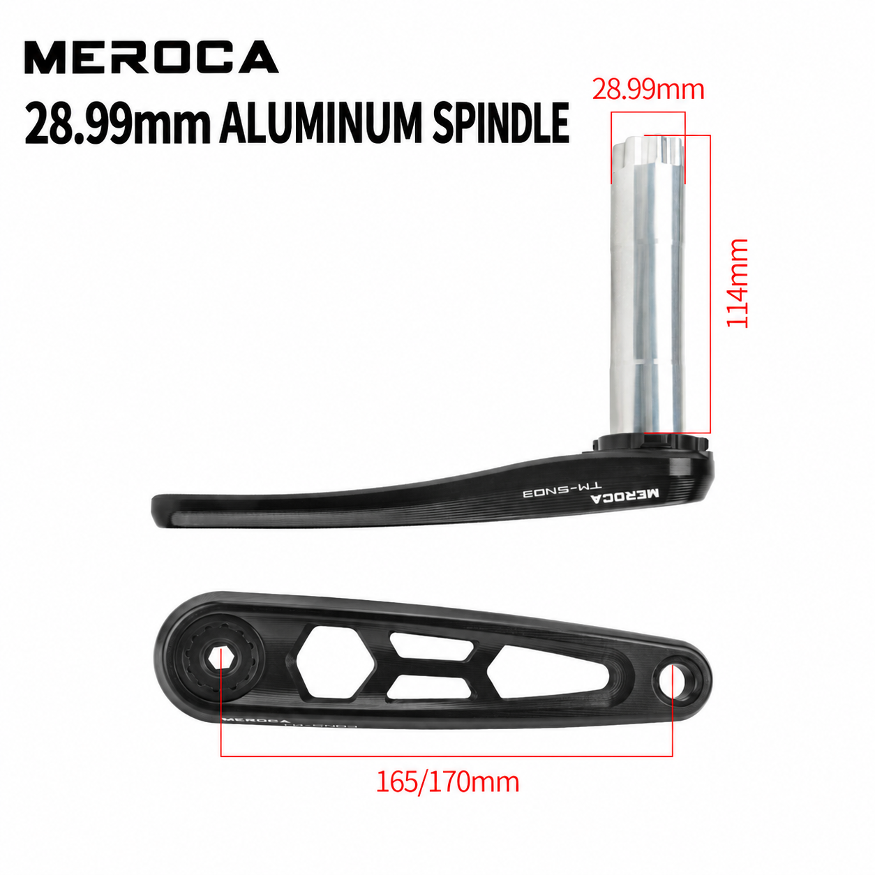 MEROCA MT-SN03-A3 8-Bolt Direct Mount Crank Arms, 165 / 170mm, 28.99mm Spindle - detail 4