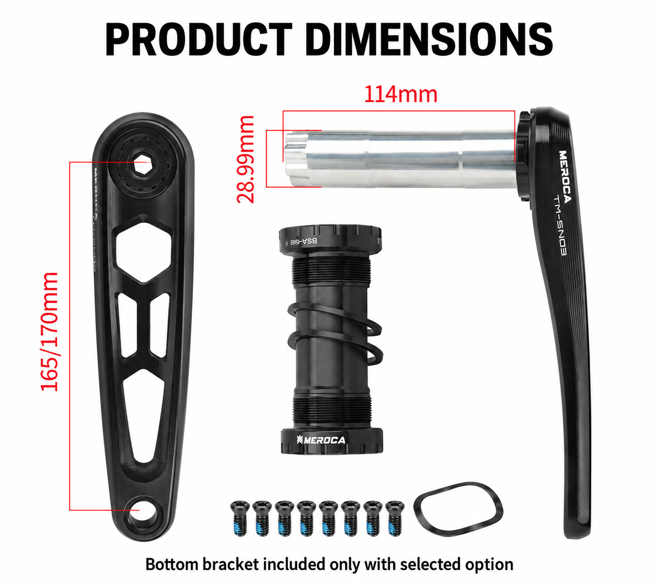 MEROCA MT-SN03-A3 8-Bolt Direct Mount Crank Arms, 165 / 170mm, 28.99mm Spindle - detail 13