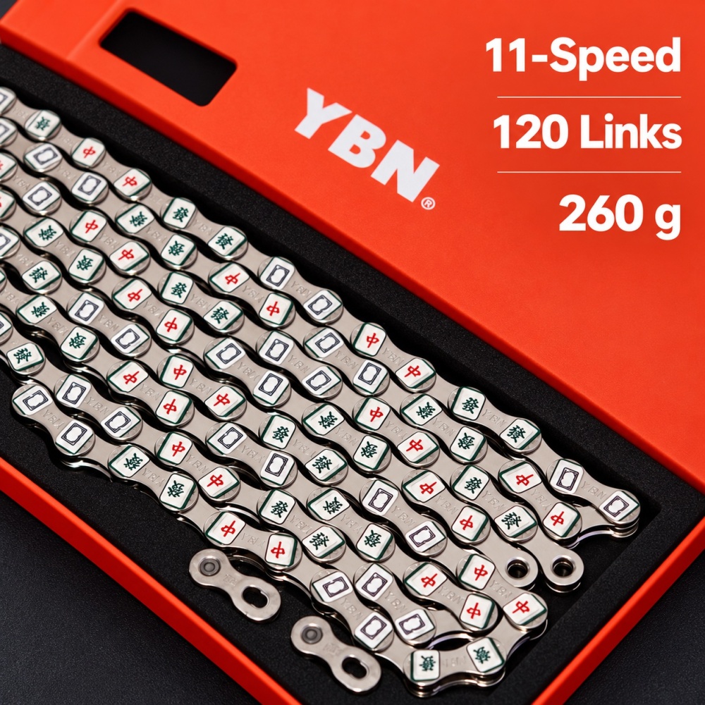YBN Bicycle Chain 11/12 Speed Mahjong Pattern Bike Chain Compatible with Shimano SRAM MTB Road Gravel, Silver Black
