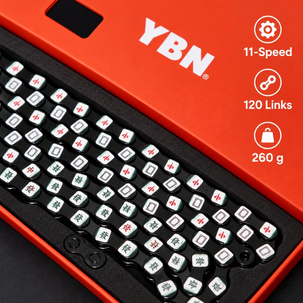 YBN Bicycle Chain 11/12 Speed Mahjong Pattern Bike Chain Compatible with Shimano SRAM MTB Road Gravel, Silver Black