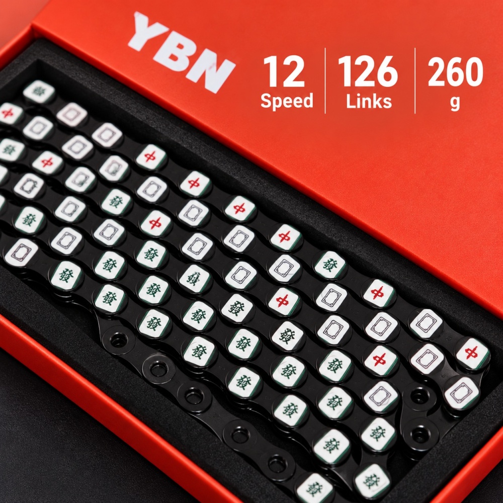 YBN Bicycle Chain 11/12 Speed Mahjong Pattern Bike Chain Compatible with Shimano SRAM MTB Road Gravel, Silver Black