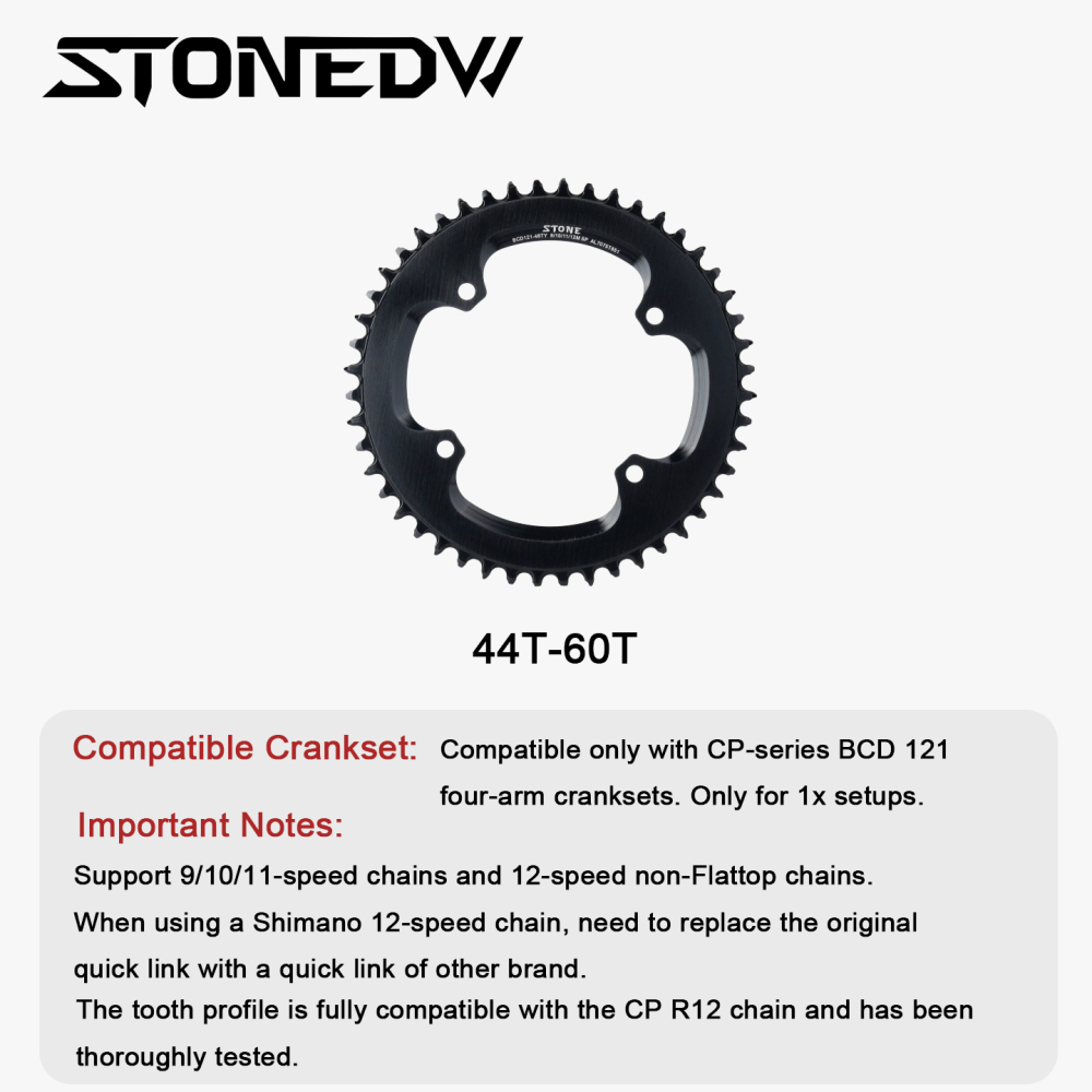 STONE 121BCD 1X Single chainring Round Narrow-Wide Chainring for Campagnolo CP Crankset Super Record Wireless 9-12 Speed For Road Bike Gravel Bike TT Bike 44T 54T 56T 58T 60T