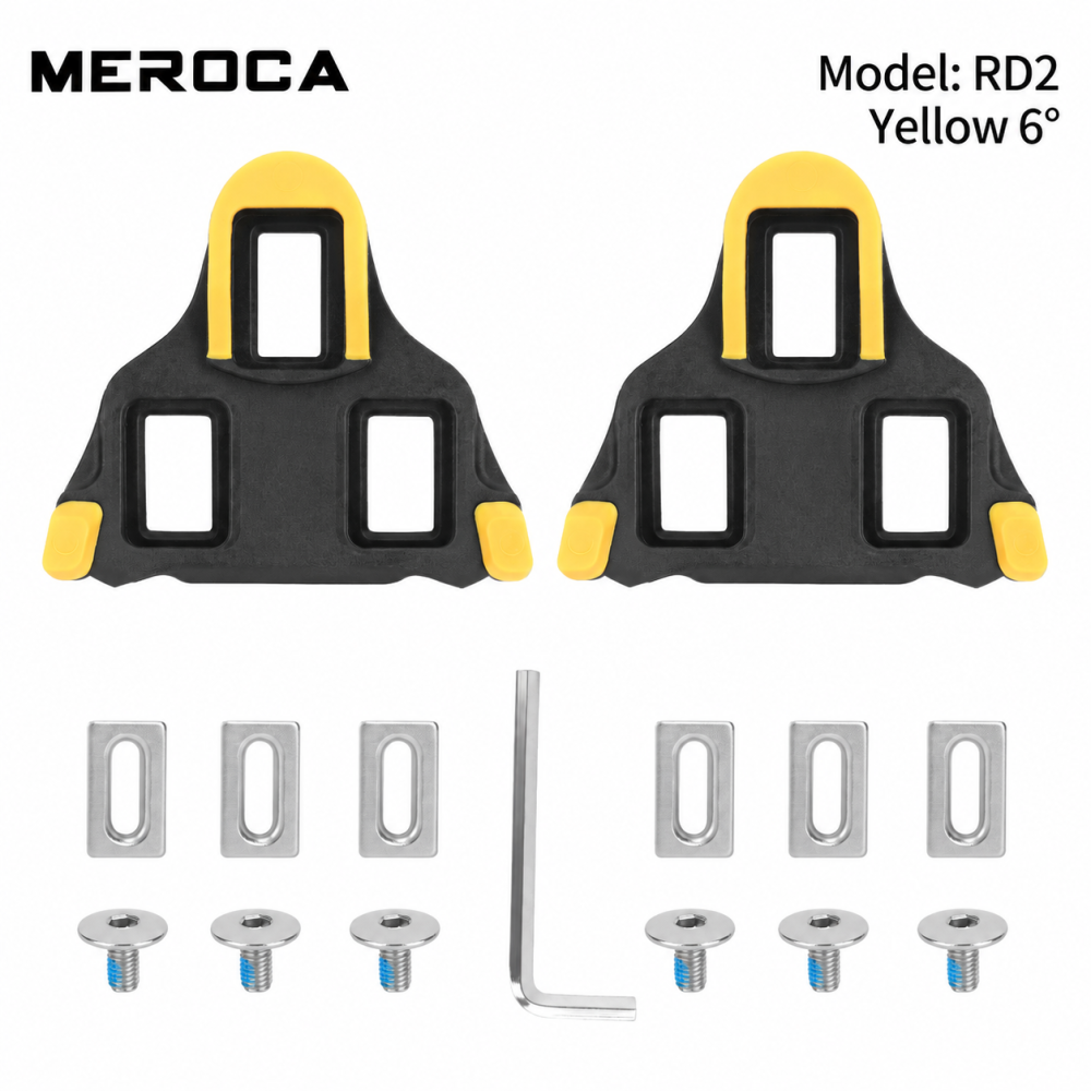 MEROCA RD2 3-Bolt Road Cycling Cleats, Yellow 6° or Blue 2° Float, Pair with Hardware