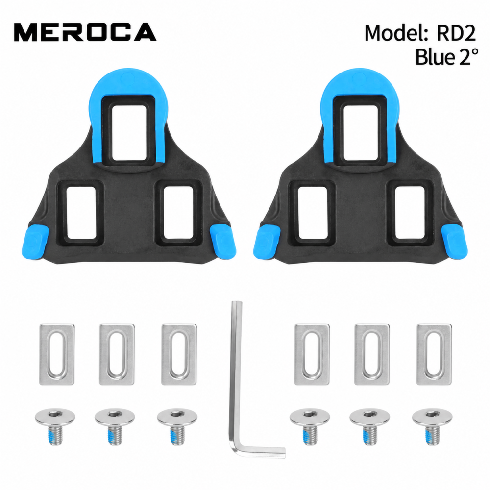 MEROCA RD2 3-Bolt Road Cycling Cleats, Yellow 6° or Blue 2° Float, Pair with Hardware